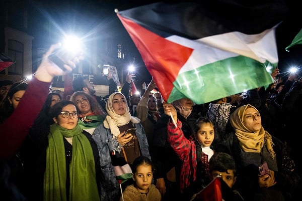 People take part in a pro-Palestinian demonstration in Utrecht