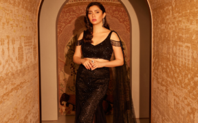 Mahira Khan is dressed in Sawan Gandhi's "Monochrome Magic" design from India