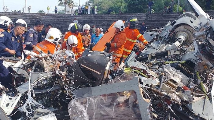 In a Malaysian mid-air helicopter disaster, ten people died
