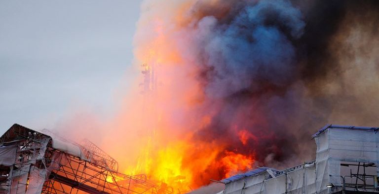 What is known about the fire at the ancient stock market in Copenhagen?