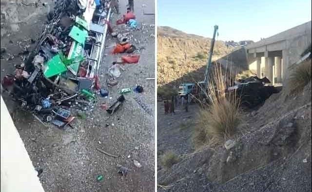 In Washuk, Balochistan, a bus accident takes at least 28 lives