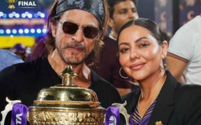 Lifting the IPL trophy, Shah Rukh Khan celebrates his win with his family