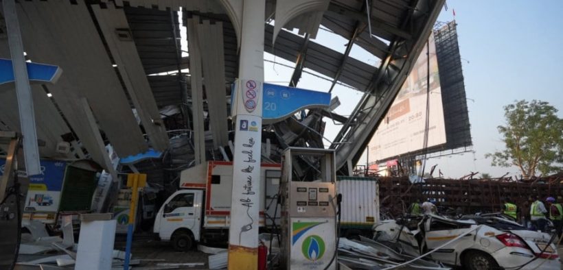 In Mumbai, a billboard collapsed during a thunderstorm