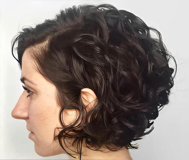 Jaw length side parted curly bob