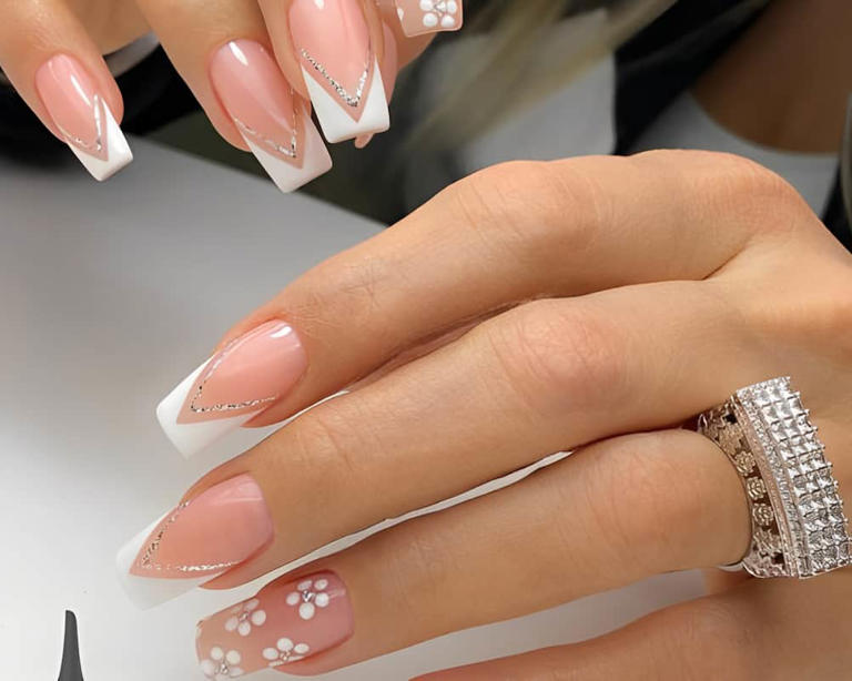 Floral White French Tips