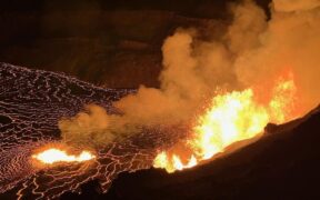 Kilauea Eruption Lava Fountains and Gas Plumes in Hawaii