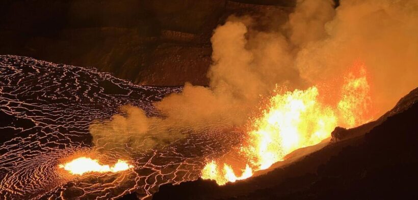 Kilauea Eruption Lava Fountains and Gas Plumes in Hawaii