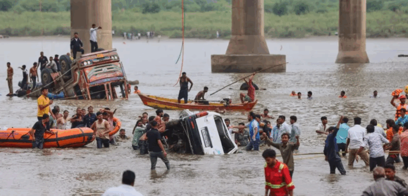 Gujarat Bridge Collapse Vehicles Fall into River Rescue Underway